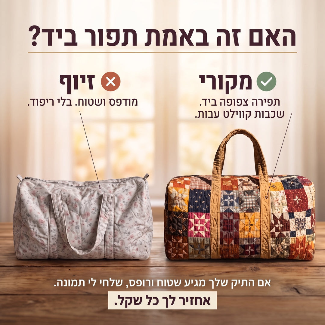 תיק נסיעות קווילט הגן הלוחש — בדיקת אותנטיות – קווילט בתפירת יד