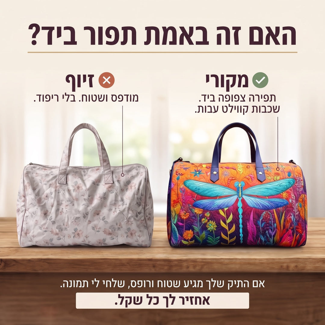 תיק נסיעות קווילט מרפרפים ועפים — בדיקת אותנטיות של קווילט בעבודת יד