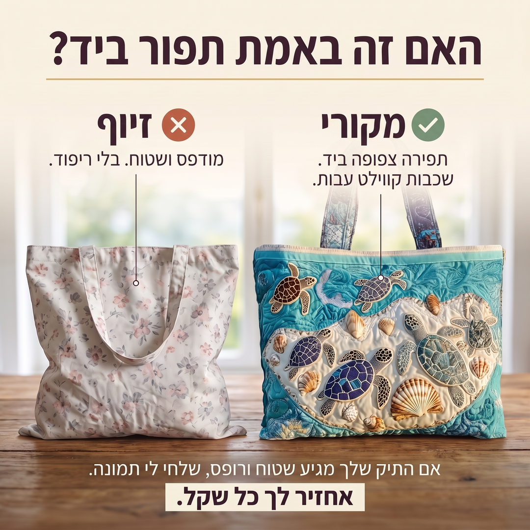 תיק בעבודת יד - אהבת צבים — בדיקת אותנטיות של קווילט בעבודת יד