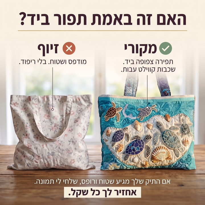 תיק בעבודת יד - אהבת צבים — בדיקת אותנטיות של קווילט בעבודת יד
