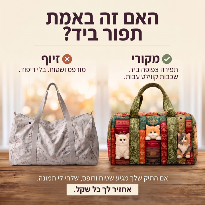 תיק נסיעות קווילט פרק החתול — בדיקת אותנטיות של קווילט בעבודת יד