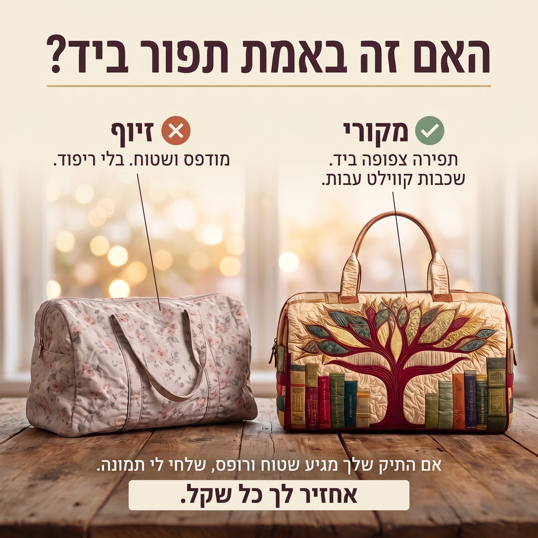 תיק נסיעות קווילט עץ הדעת — בדיקת אותנטיות – קווילט בתפירת יד