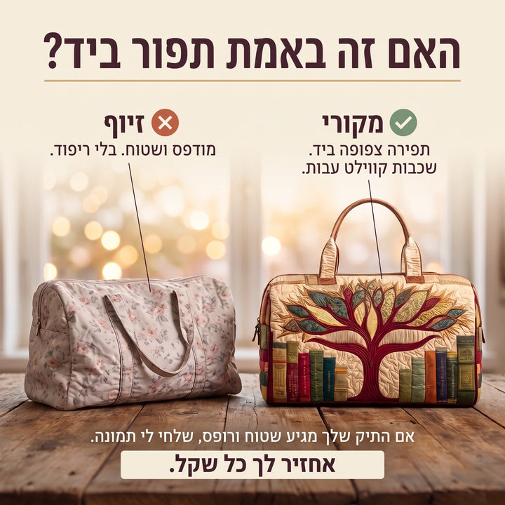 תיק נסיעות קווילט עץ הדעת — בדיקת אותנטיות – קווילט בתפירת יד