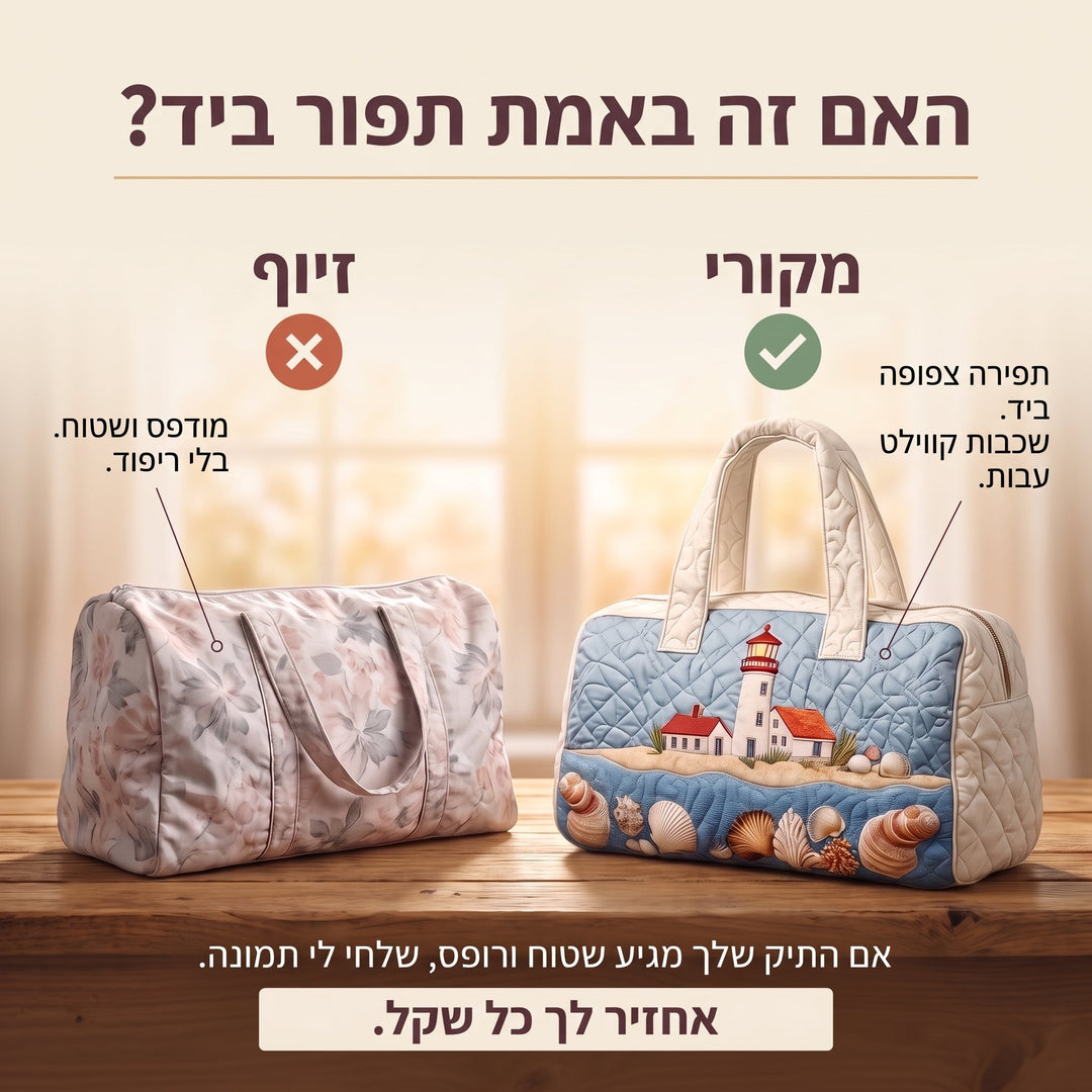 תיק נסיעות קווילט זוהר חוף הים — בדיקת אותנטיות של קווילט בתפירת יד