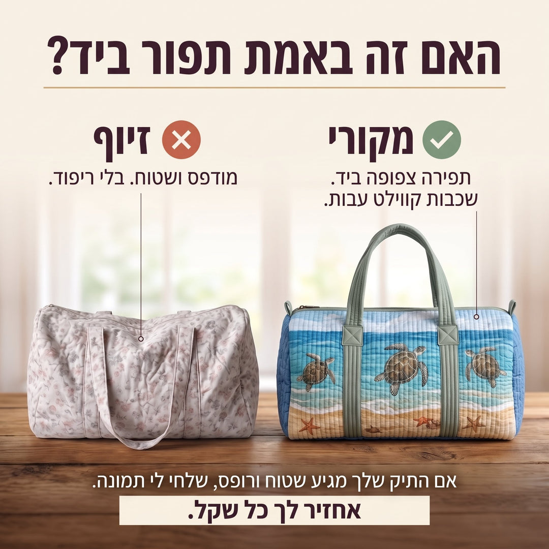 תיק נסיעות קווילט צבצב חמוד — בדיקת אותנטיות – קווילט בתפירת יד