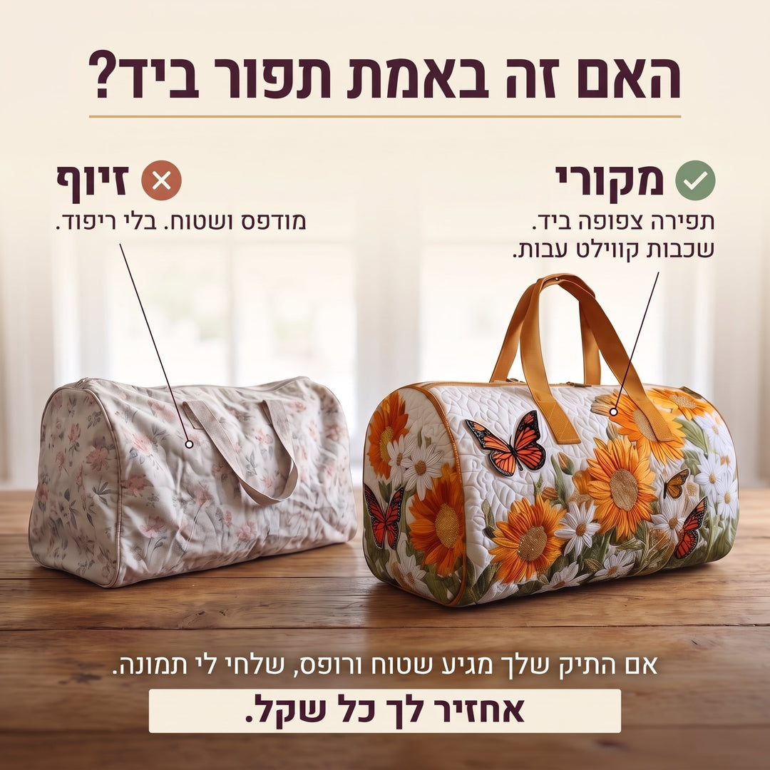 תיק נסיעות קווילט שדות זוהרים — בדיקת אותנטיות של קווילט בעבודת יד