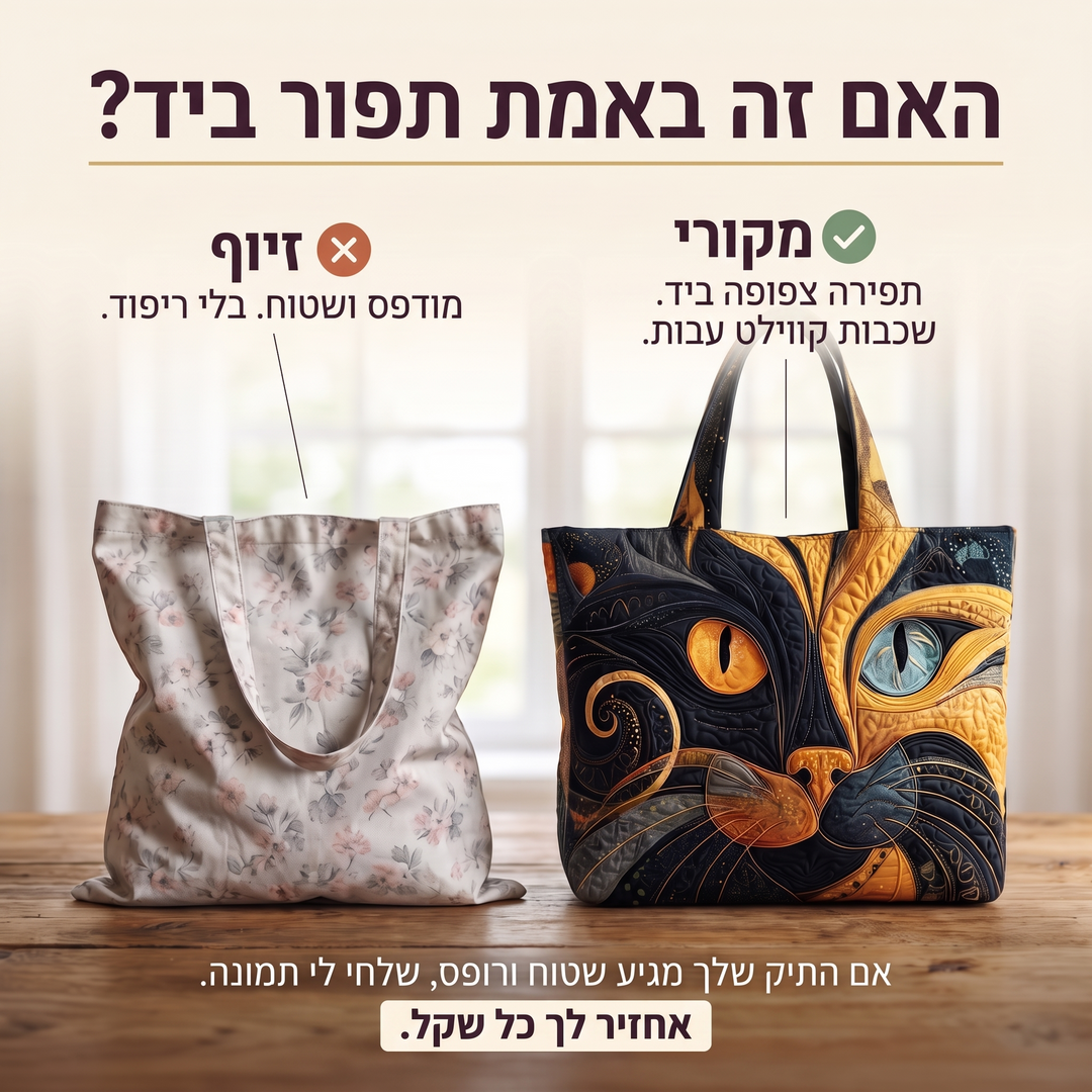 תיק בעבודת יד - חתול מיסטי — בדיקת אותנטיות של קווילט בעבודת יד