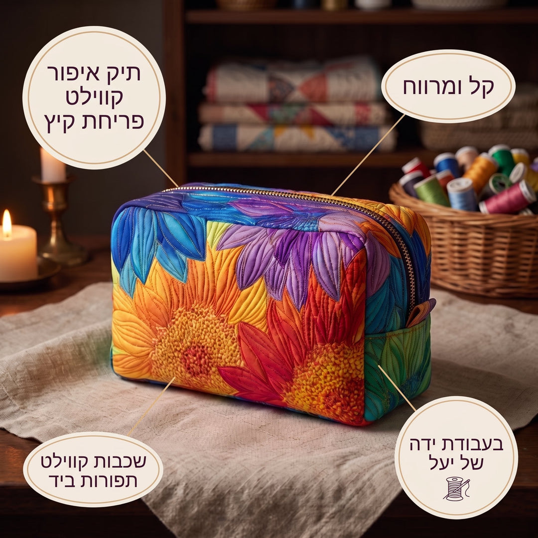תיק איפור קווילט פריחת קיץ — פרטים