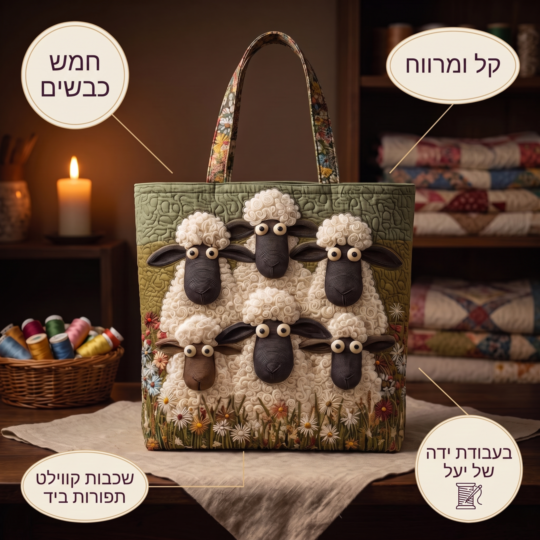 תיק בעבודת יד - חמש כבשים — פרטים