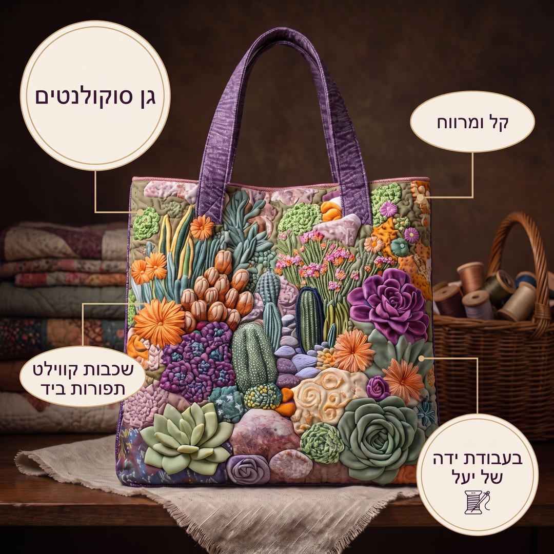 תיק טוט בעבודת יד - גן סוקולנטים — פרטים