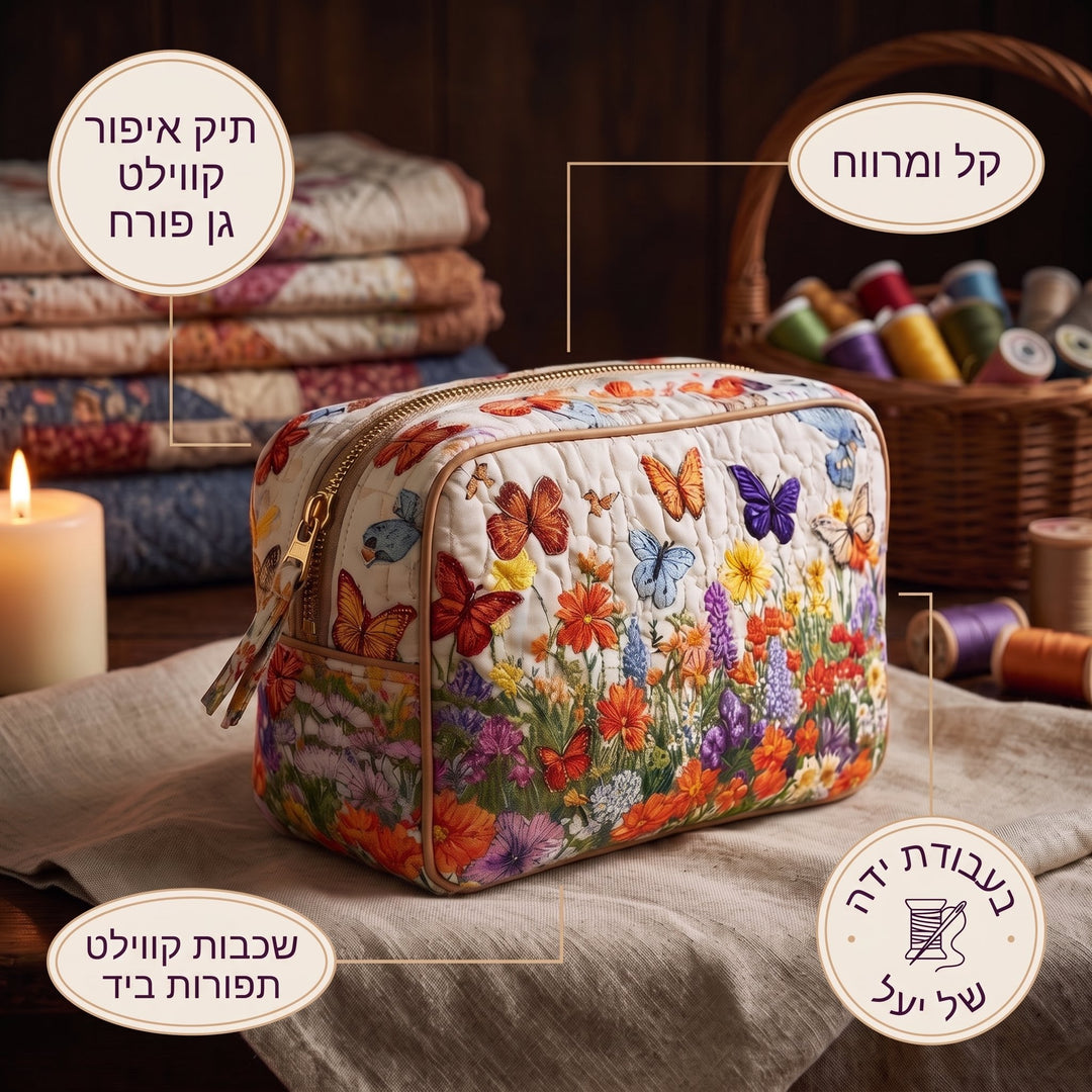 תיק איפור קווילט גן פורח — פרטים