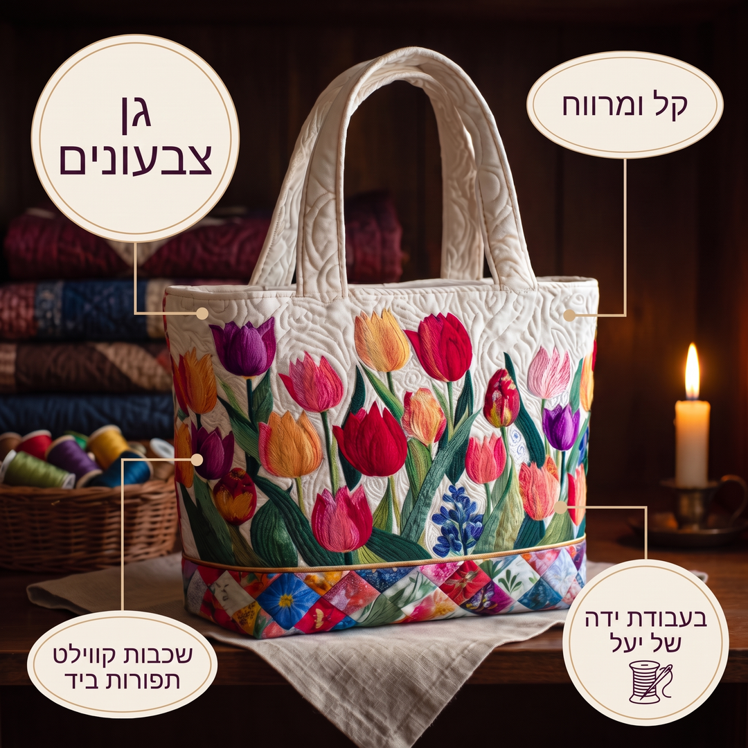 תיק טוט קווילט - גן צבעונים — פרטים