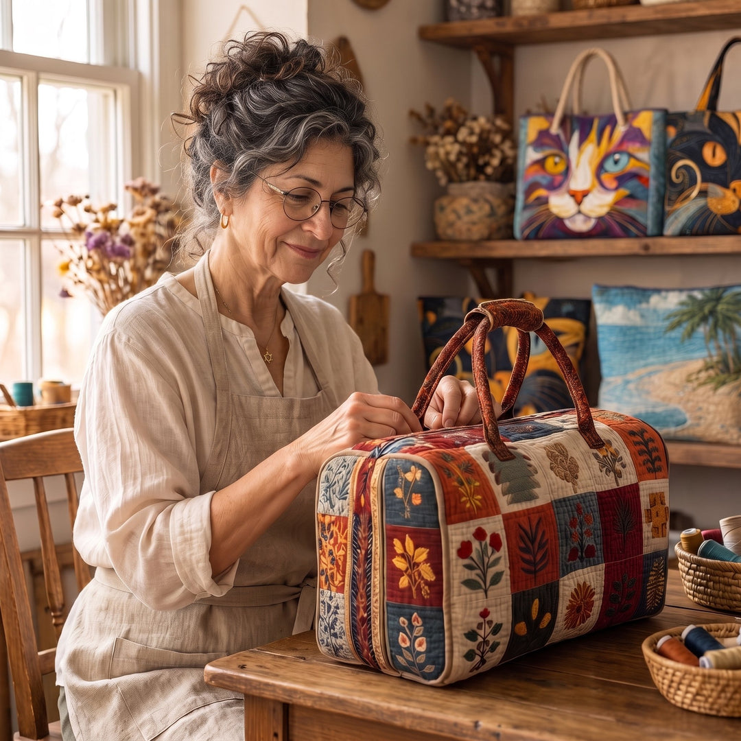 תיק נסיעות קווילט סרנדת עלי כותרת — בעבודת יד של יעל