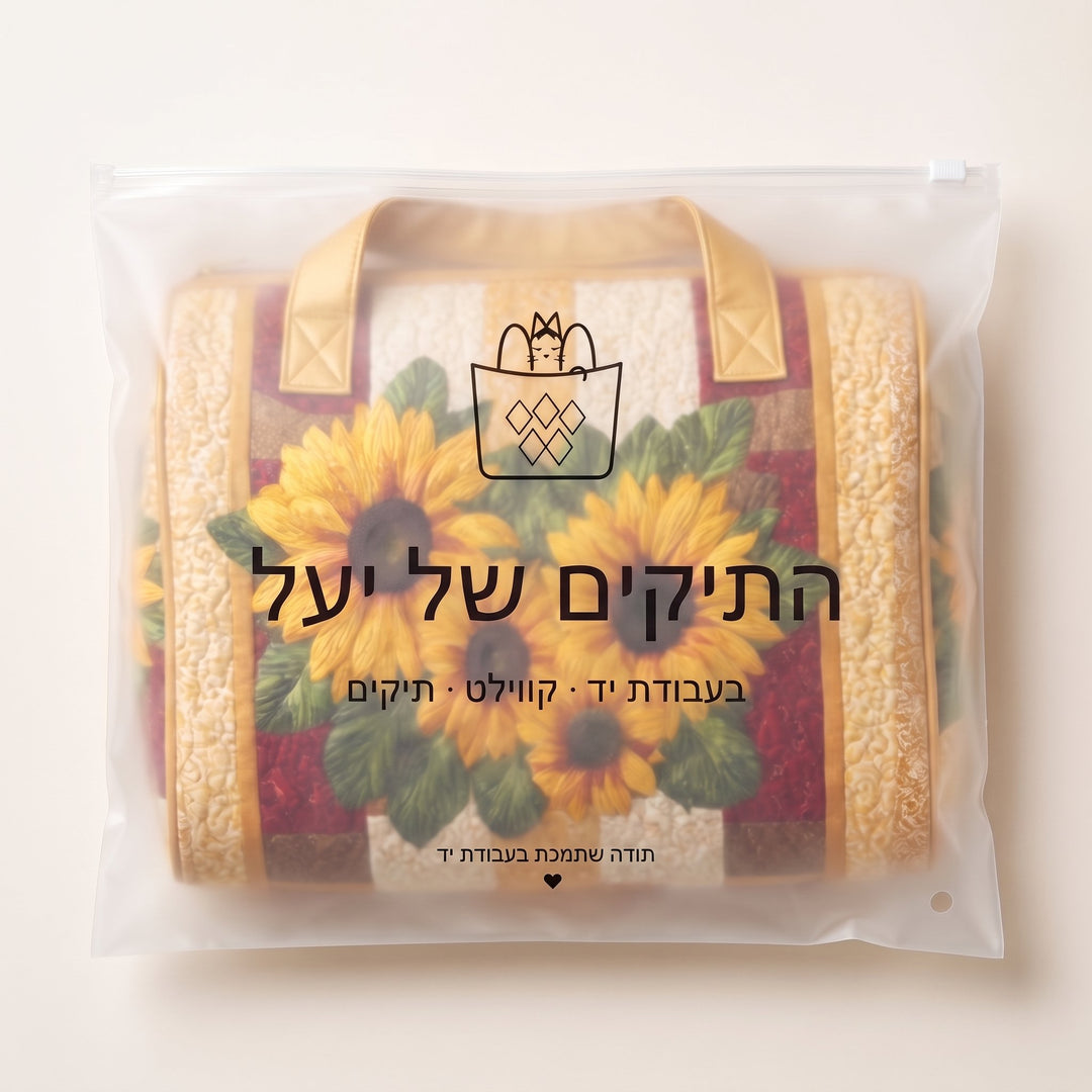 תיק נסיעות קווילט אור חם — ארוז בשקית של התיקים של יעל