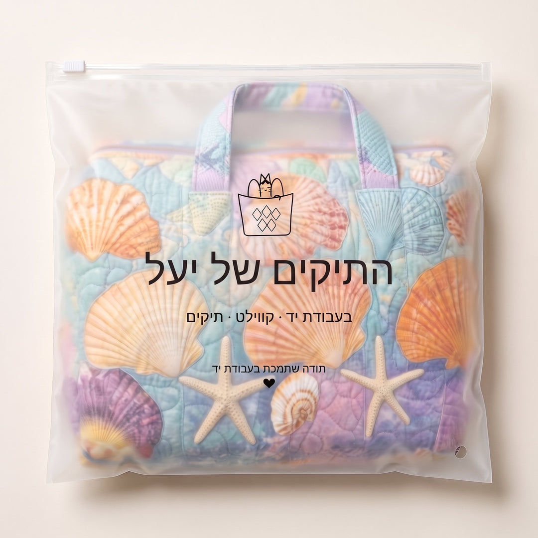 תיק נסיעות קווילט צדפי קו החוף — ארוז בשקית של התיקים של יעל