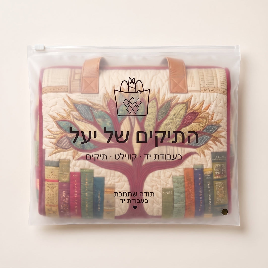 תיק נסיעות קווילט עץ הדעת — ארוז בשקית של התיקים של יעל